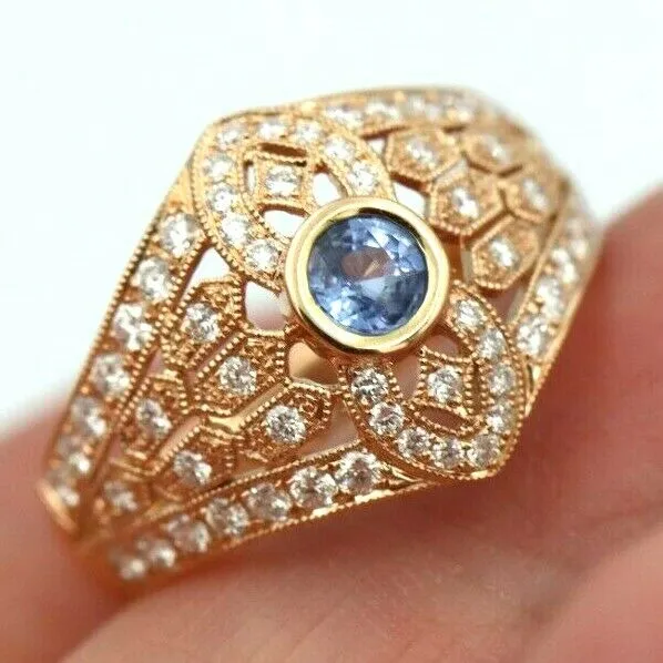 Kaedesigns New Genuine 18ct Rose Gold Blue Sapphire Diamond Dress Ring * Free Express Postage Post