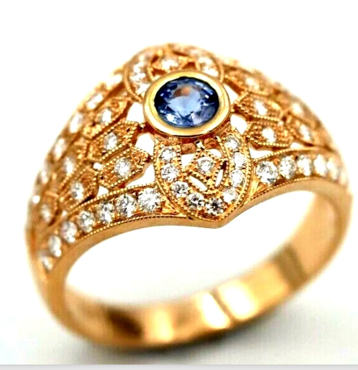 Kaedesigns New Genuine 18ct Rose Gold Blue Sapphire Diamond Dress Ring * Free Express Postage Post