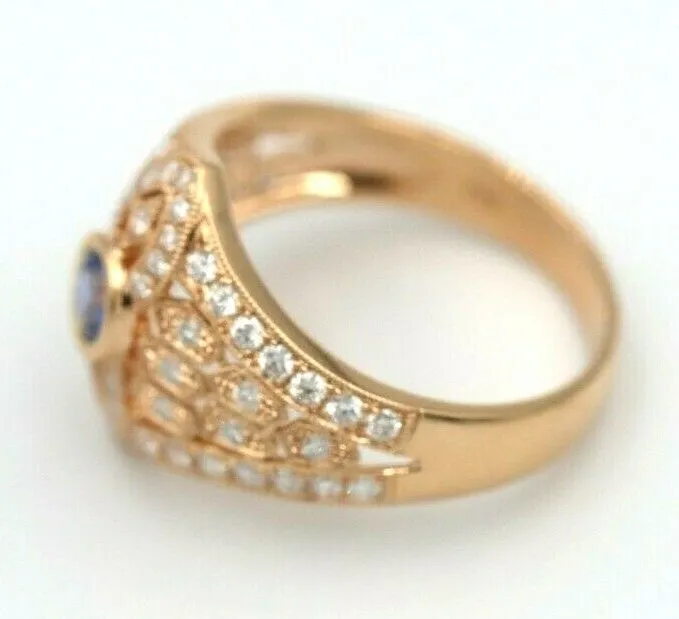 Kaedesigns New Genuine 18ct Rose Gold Blue Sapphire Diamond Dress Ring * Free Express Postage Post