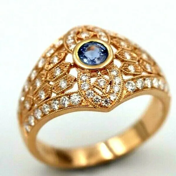 Kaedesigns New Genuine 18ct Rose Gold Blue Sapphire Diamond Dress Ring * Free Express Postage Post