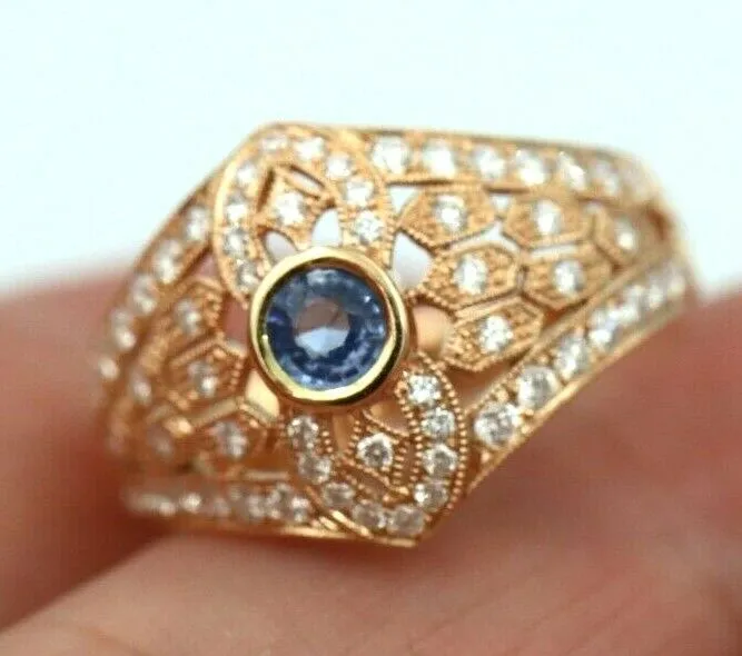 Kaedesigns New Genuine 18ct Rose Gold Blue Sapphire Diamond Dress Ring * Free Express Postage Post