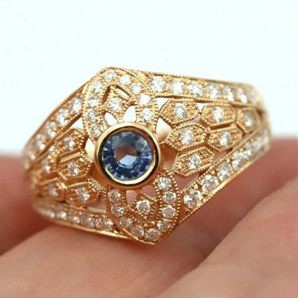 Kaedesigns New Genuine 18ct Rose Gold Blue Sapphire Diamond Dress Ring * Free Express Postage Post