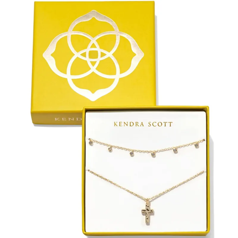 Kendra Scott | Amelia Necklace and Cross Necklace Gift Set in White Crystal and Gold