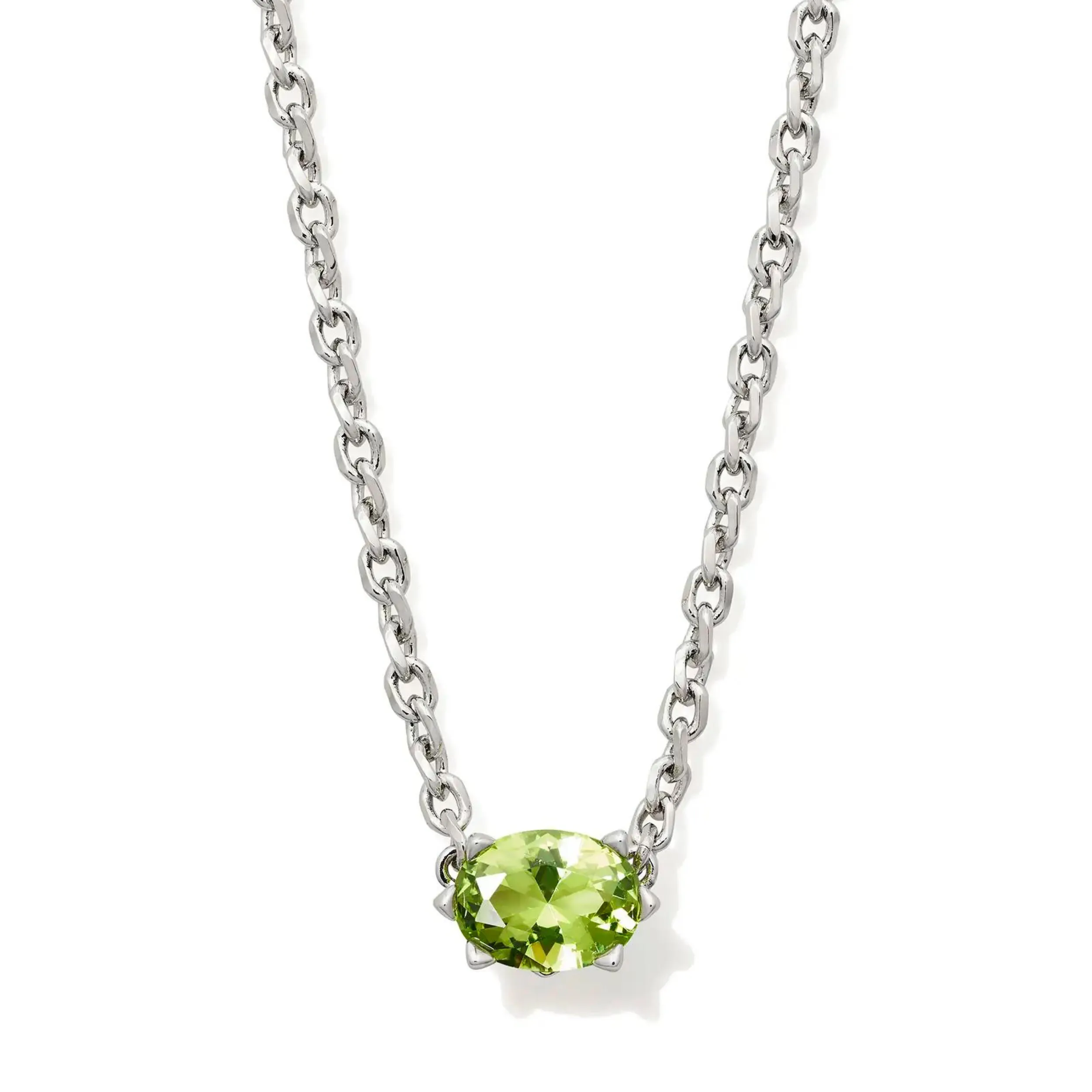 Kendra Scott | Cailin Silver Pendant Necklace in Green Peridot Crystal