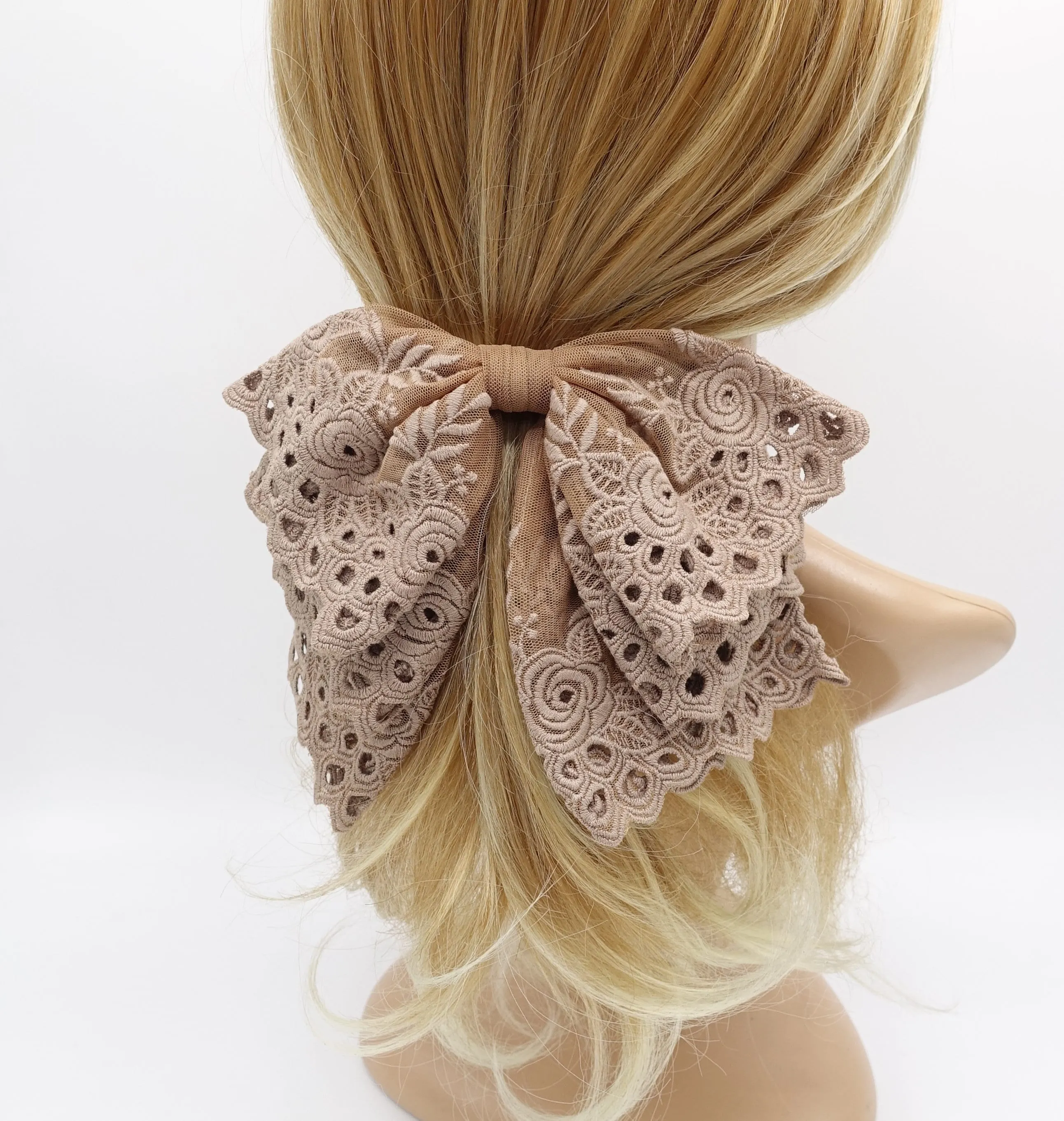 lace hair bow, layered hair bow for women