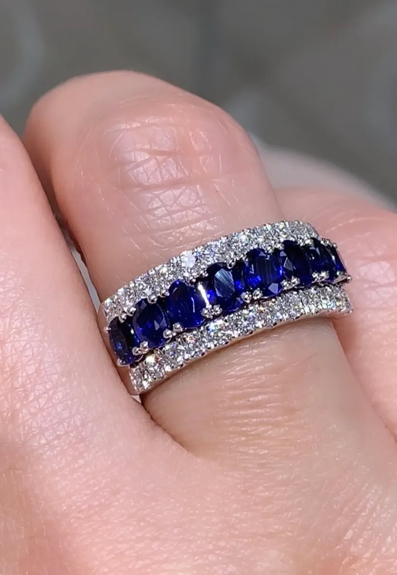 Ladies Diamond and Blue Sapphire Ring