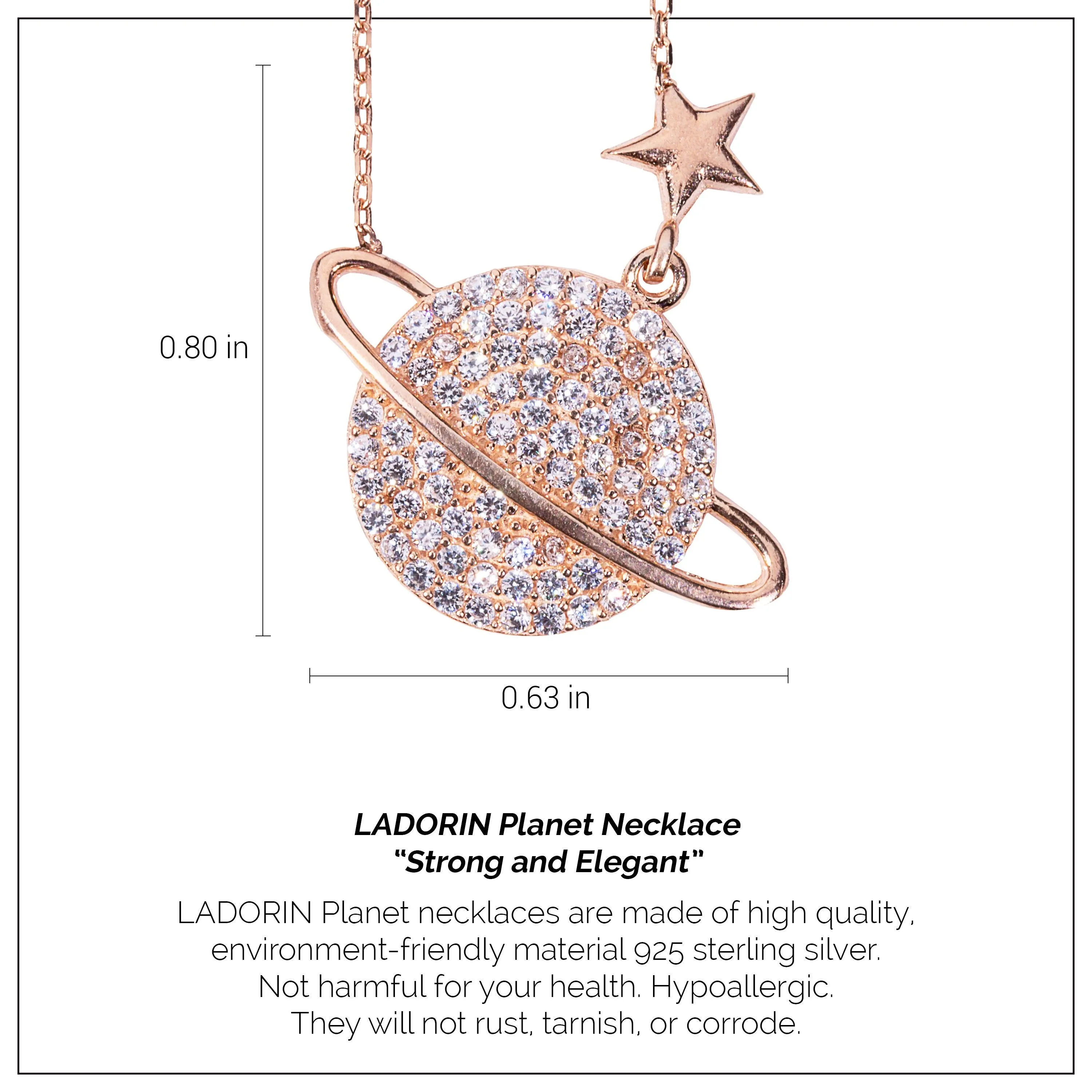 LADORIN Planet Necklace - 925 Sterling Silver Necklace with Special Wooden Gift Box