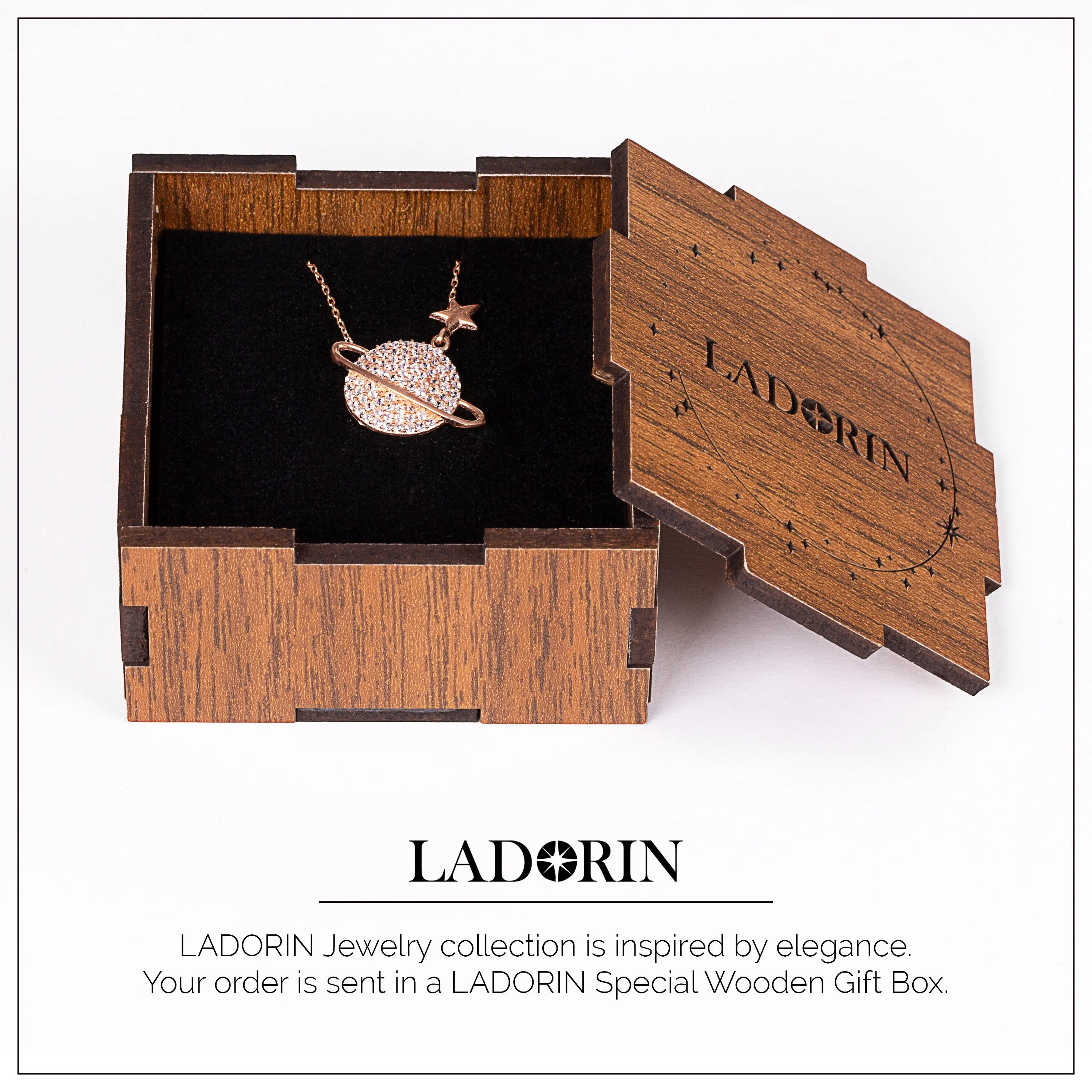 LADORIN Planet Necklace - 925 Sterling Silver Necklace with Special Wooden Gift Box