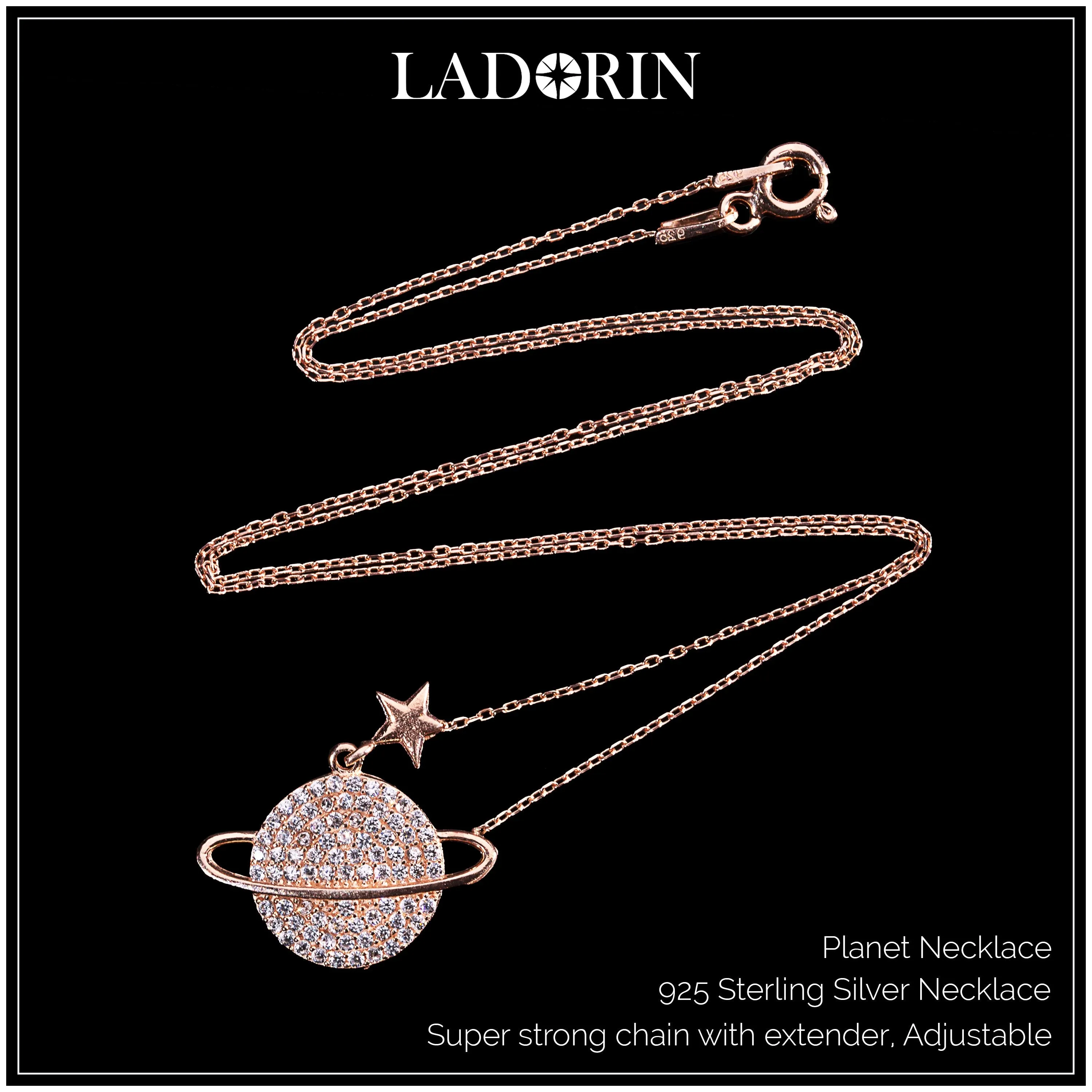 LADORIN Planet Necklace - 925 Sterling Silver Necklace with Special Wooden Gift Box