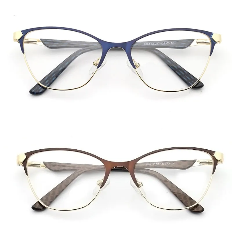 Laoyehui Unisex Eyeglasses Cat Eye Alloy Reading Glasses Blue Brown 8184