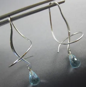 LARGE 4.0CT AAA EF BLUE TOPAZ 14K WHITE GOLD TEAR DROP HANGING EARRINGS #26867