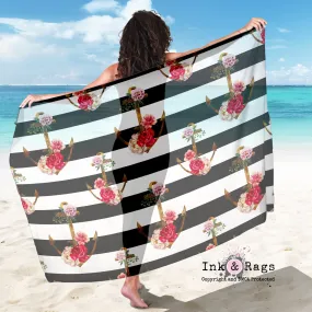 Large Sheer Watercolor Anchor Stripe Scarf, Sarong, Shawl