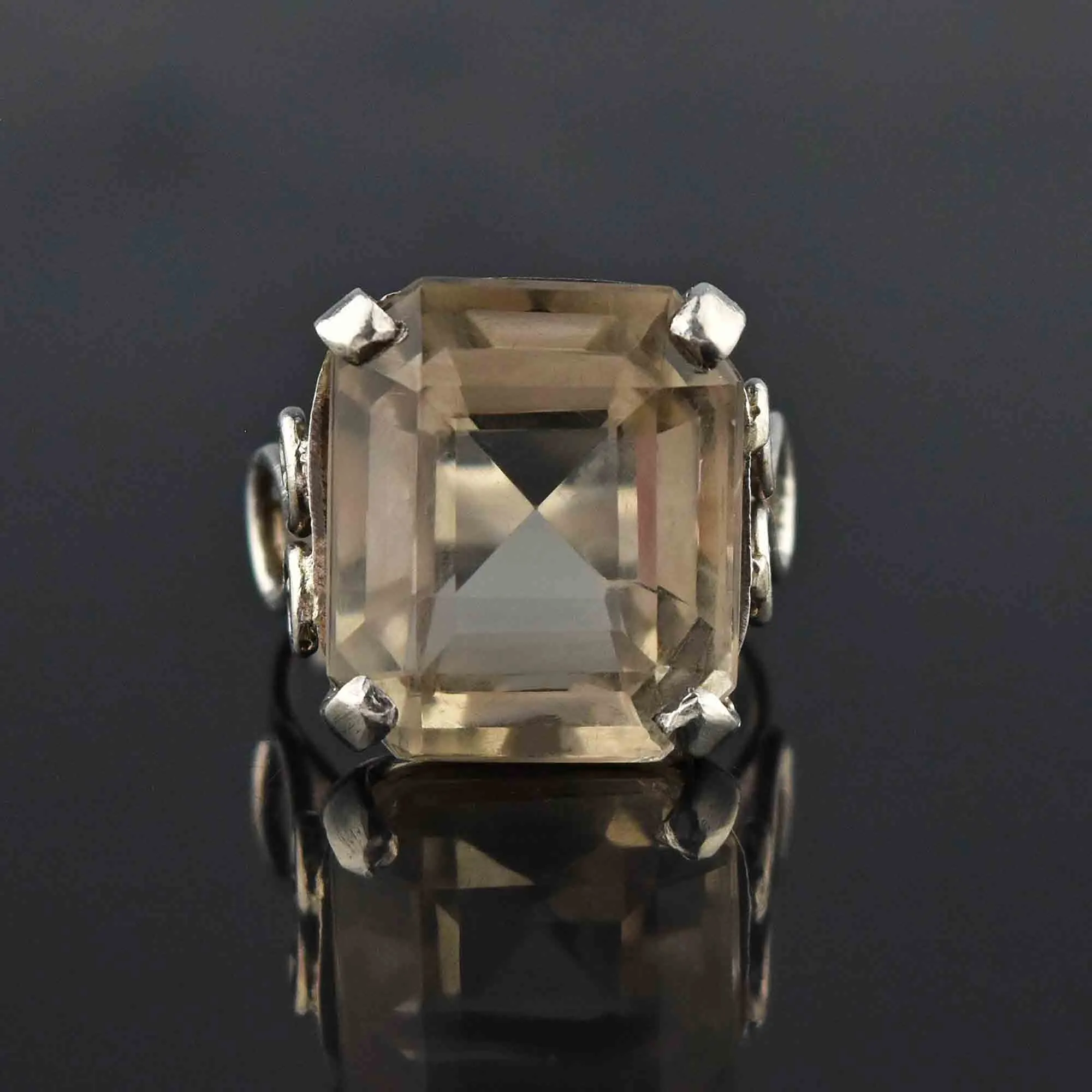 Large Silver 24 CTW Smoky Quartz Ring