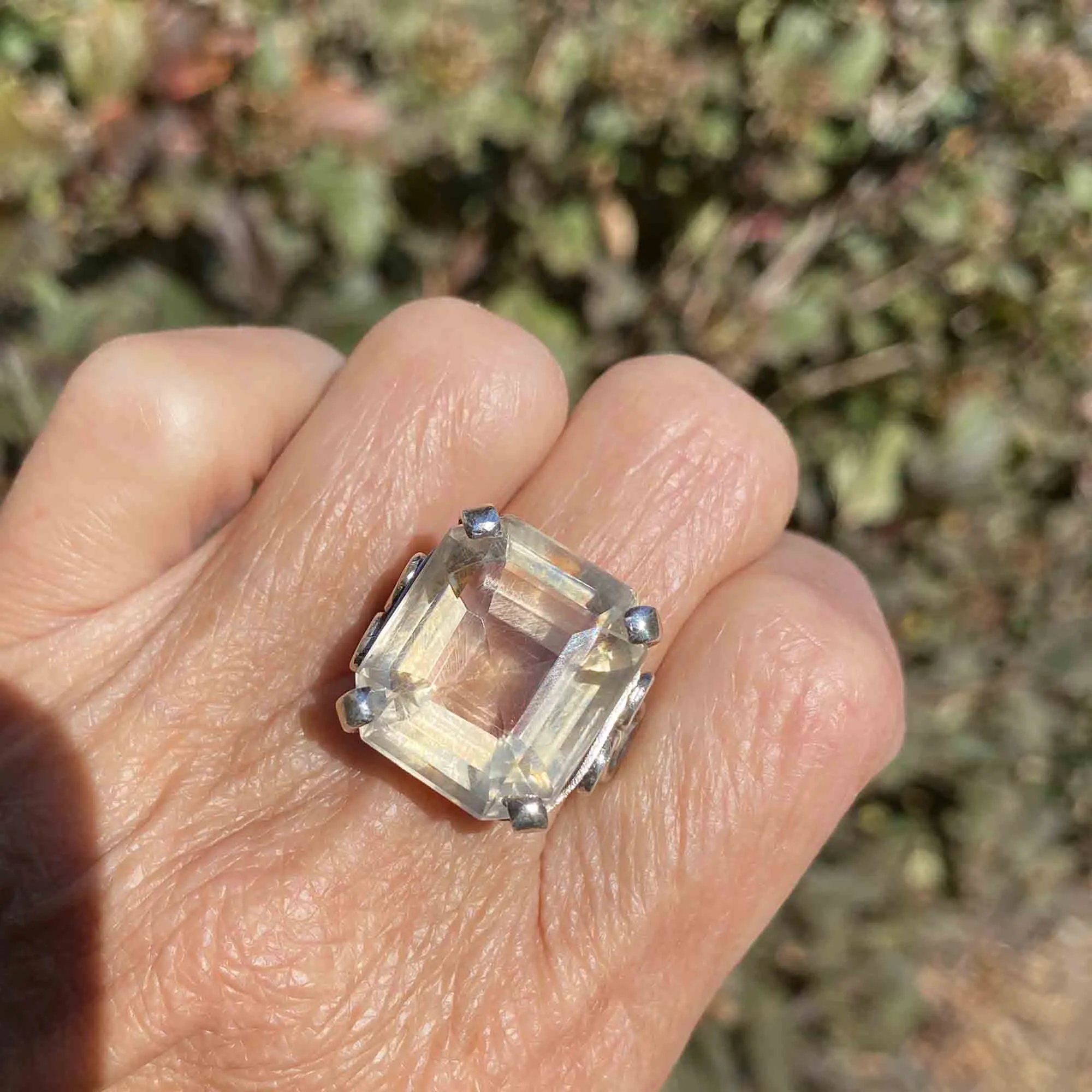 Large Silver 24 CTW Smoky Quartz Ring