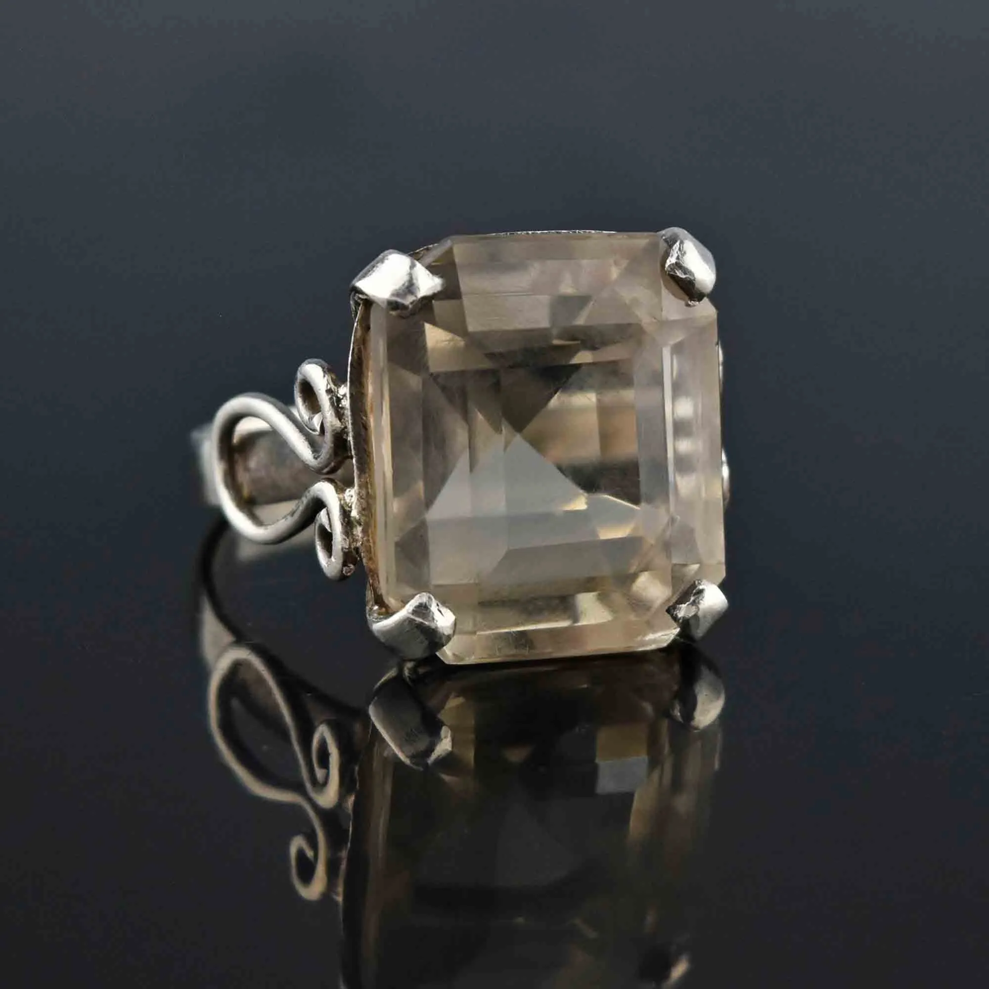 Large Silver 24 CTW Smoky Quartz Ring