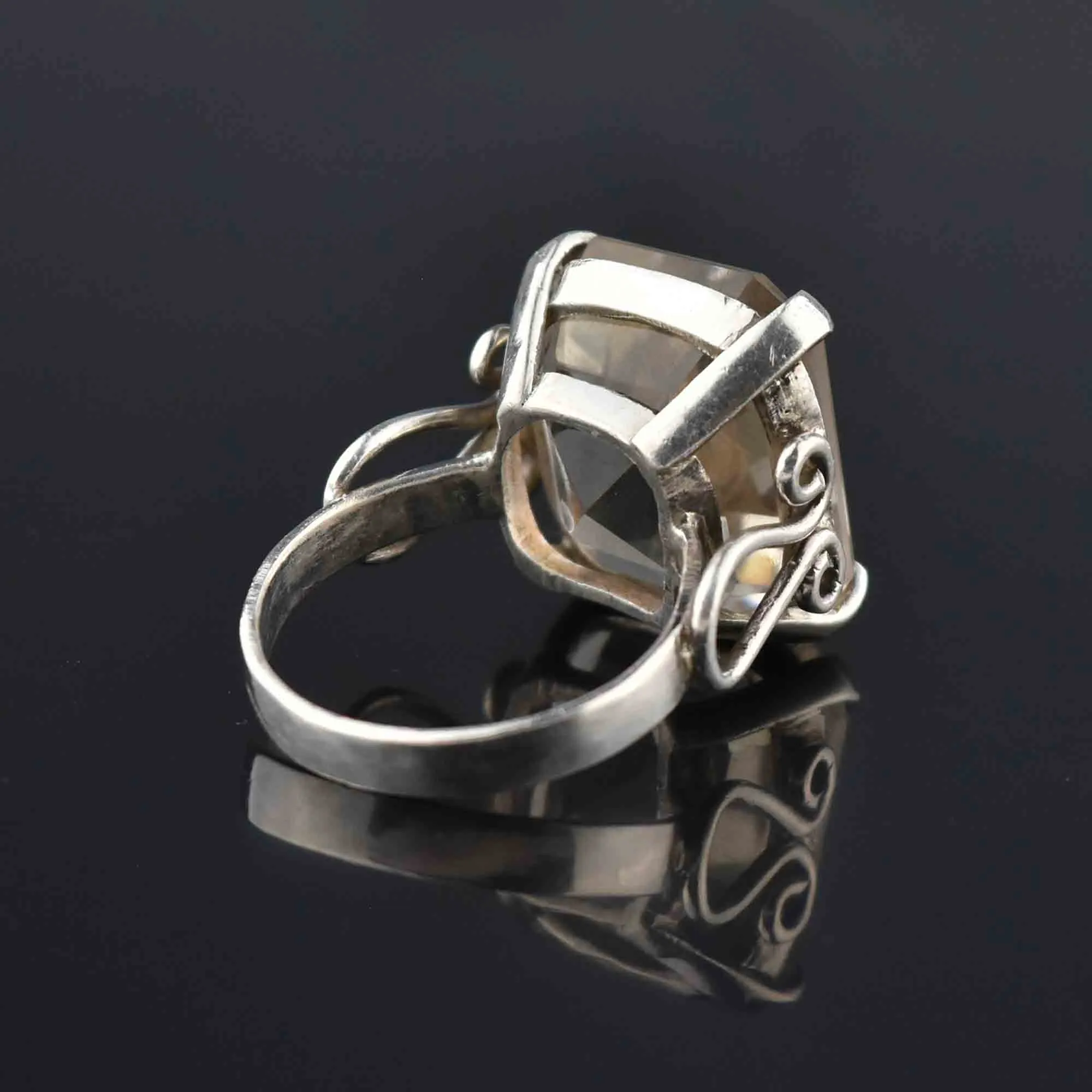 Large Silver 24 CTW Smoky Quartz Ring