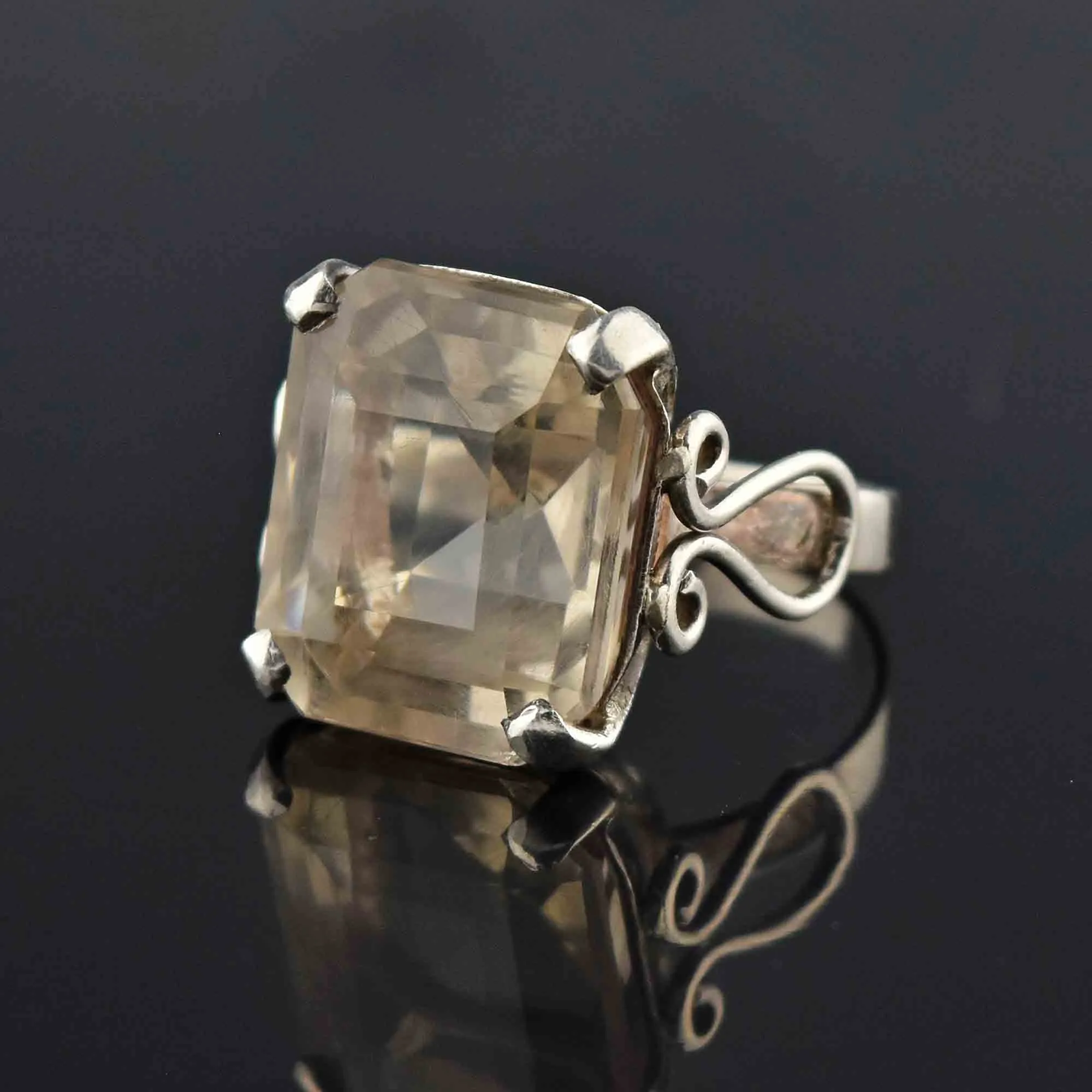 Large Silver 24 CTW Smoky Quartz Ring