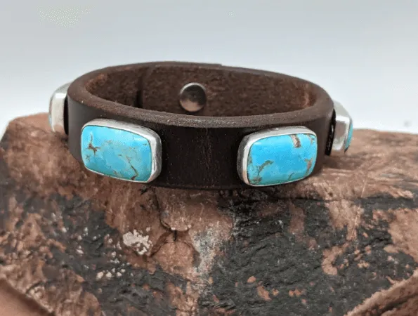 Laura Ingalls Women's Tyrone Turquoise Rock Candy Brown Leather Bracelet B-640