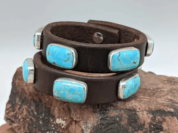 Laura Ingalls Women's Tyrone Turquoise Rock Candy Brown Leather Bracelet B-640