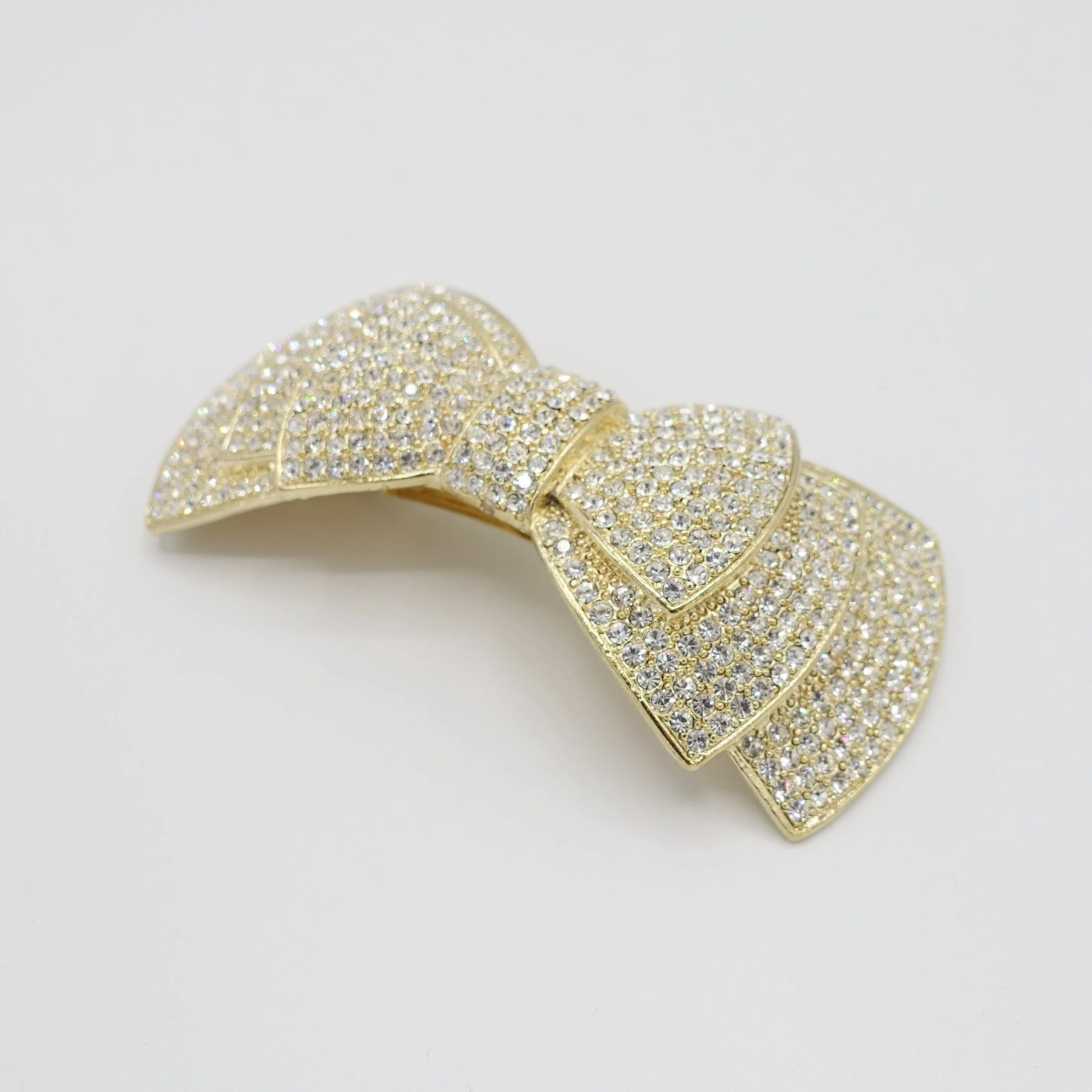 layered hair bow rhinestone decorated french hair barrette crystal jewel decorated women hair accessory