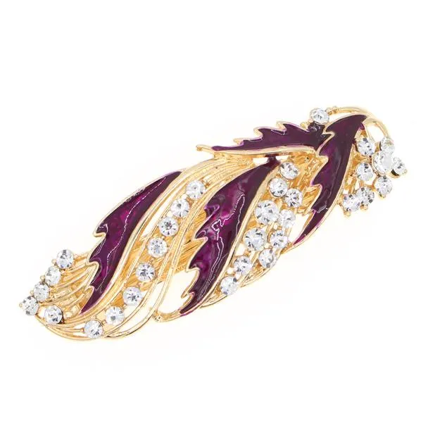 Leaf Enamel Barrette with Rhinestones