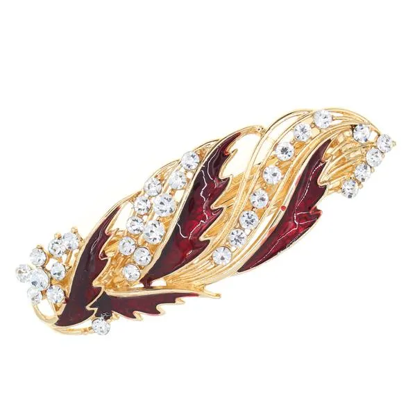 Leaf Enamel Barrette with Rhinestones