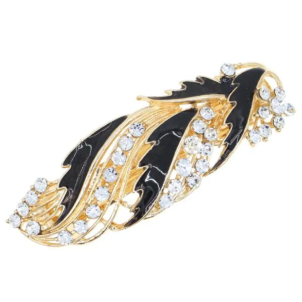 Leaf Enamel Barrette with Rhinestones