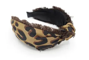 leopard print fringe trim headband tassel hairband top knot hair accessory for women