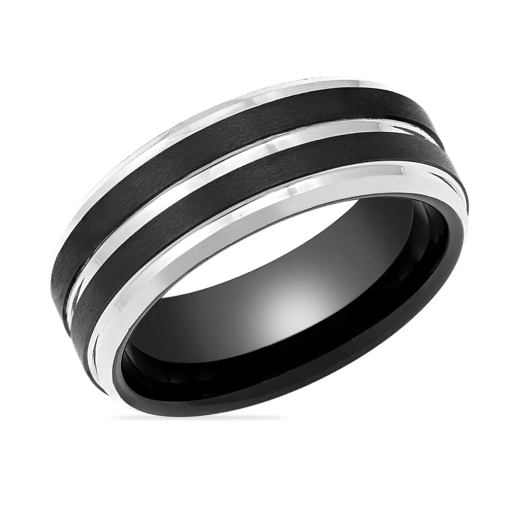 LEOPARD | Tungsten Ring Silver Pinstripe