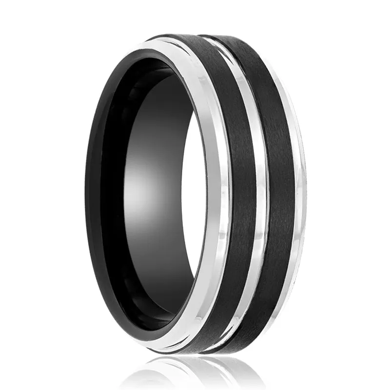 LEOPARD | Tungsten Ring Silver Pinstripe