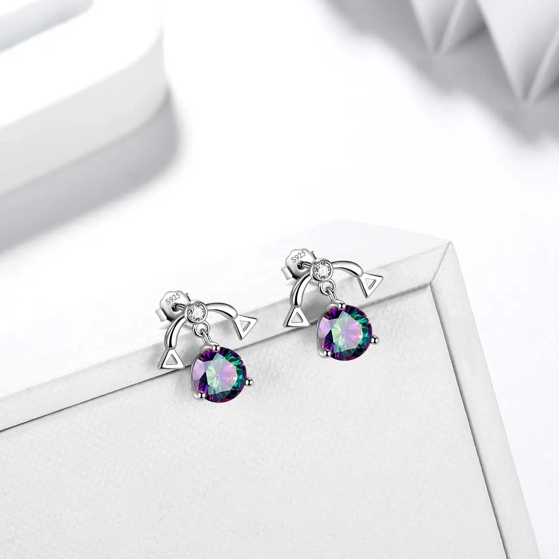 Libra Stud Earrings Women Girls Constellation Jewelry Mystic Topaz Sterling Silver