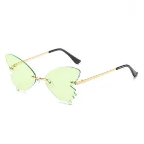 Lime Women''s Rimless Butterfly-shaped Sunglasses