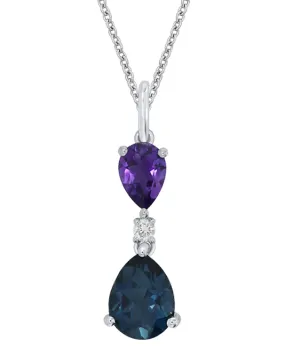 London Blue Topaz Pendant - 10ct White Gold London Blue Topaz, Amethyst and Diamond Pendant - 786689