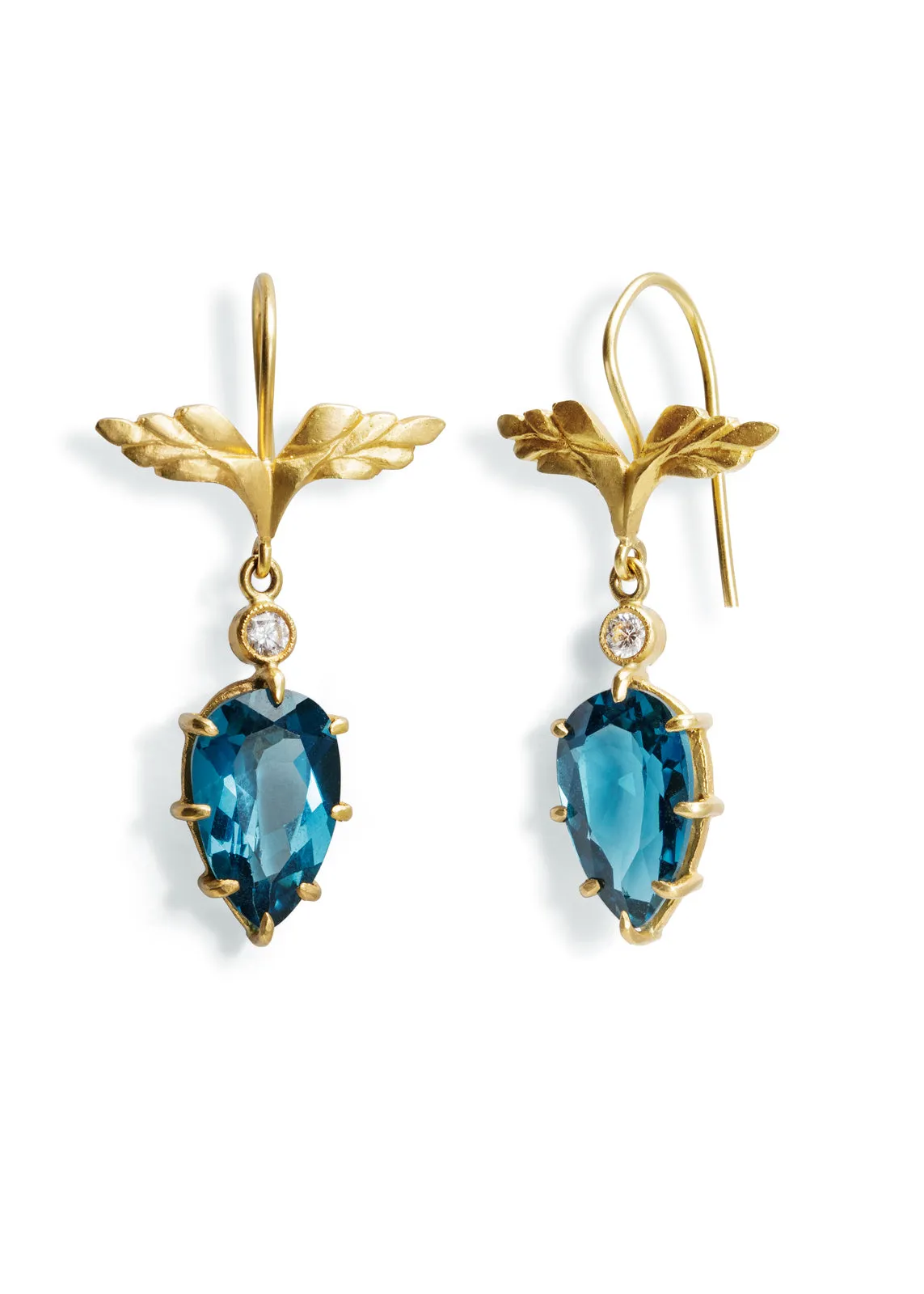 London Blue Topaz Wing Yellow Gold Drop Earrings