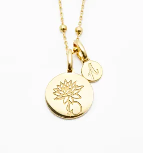 Lotus Necklace With Initial - July Flower