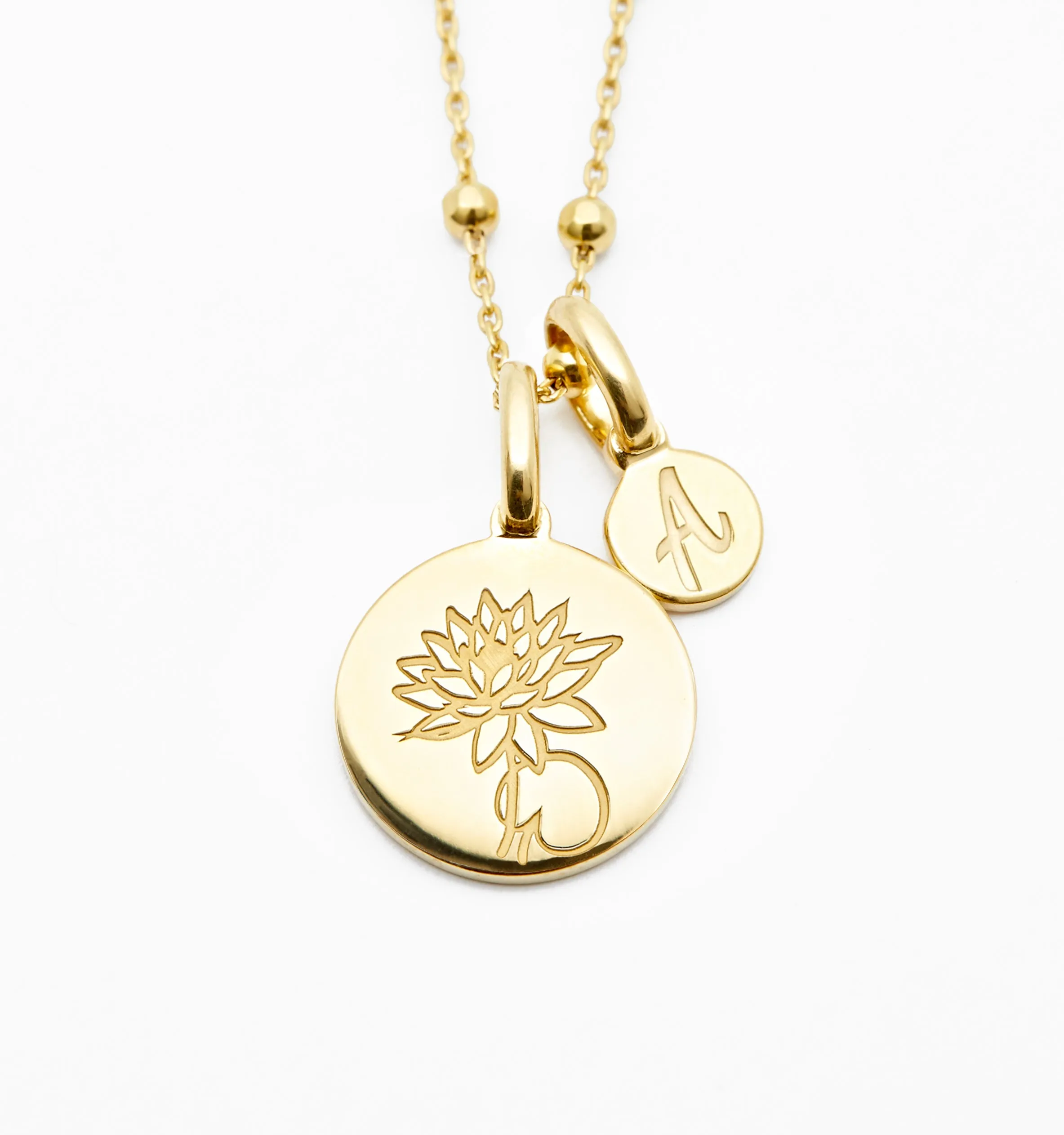 Lotus Necklace With Initial - July Flower