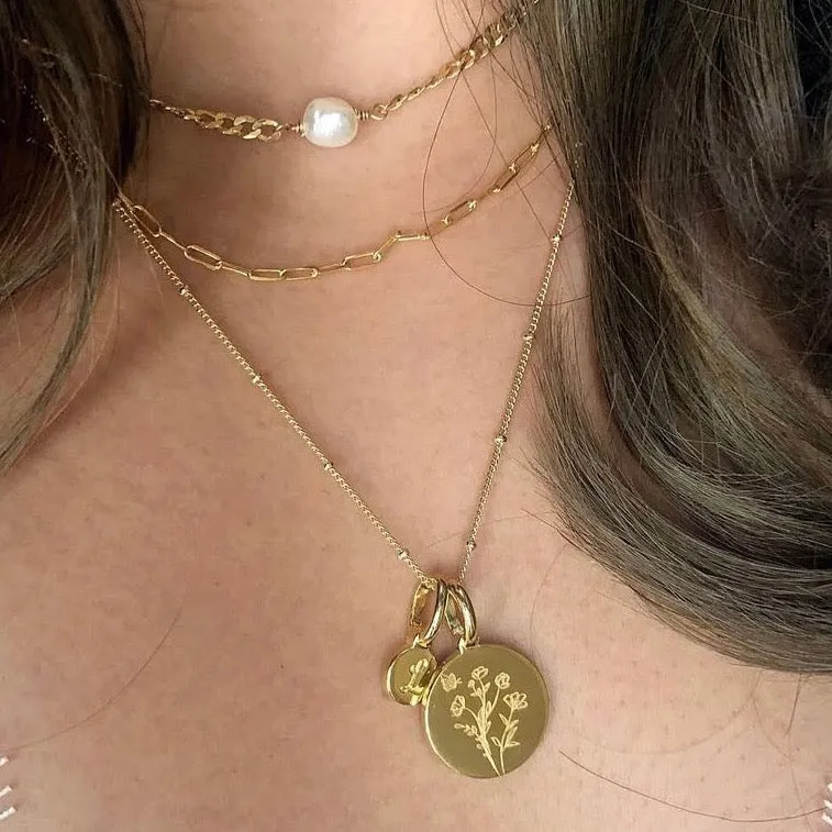 Lotus Necklace With Initial - July Flower