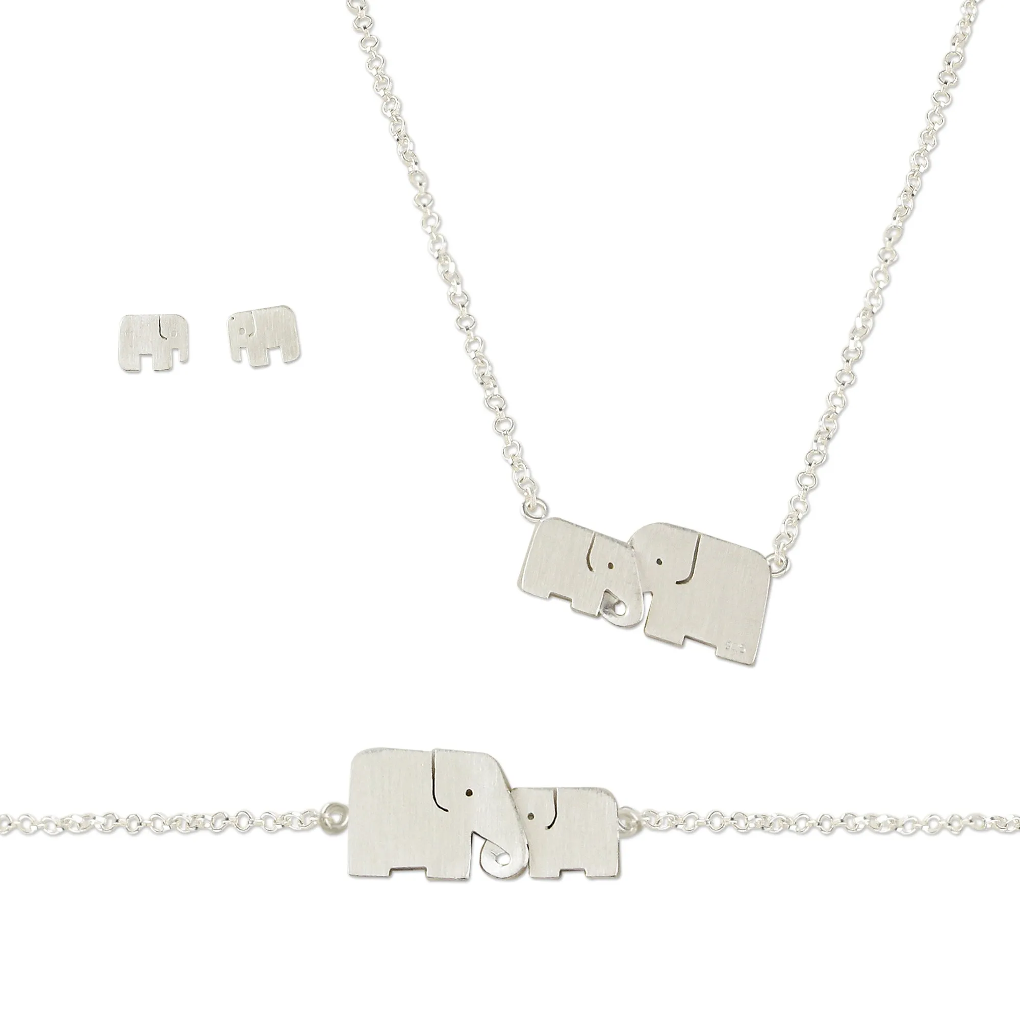 Lovely Elephants Sterling Silver Jewelry Set Elephants from Thailand