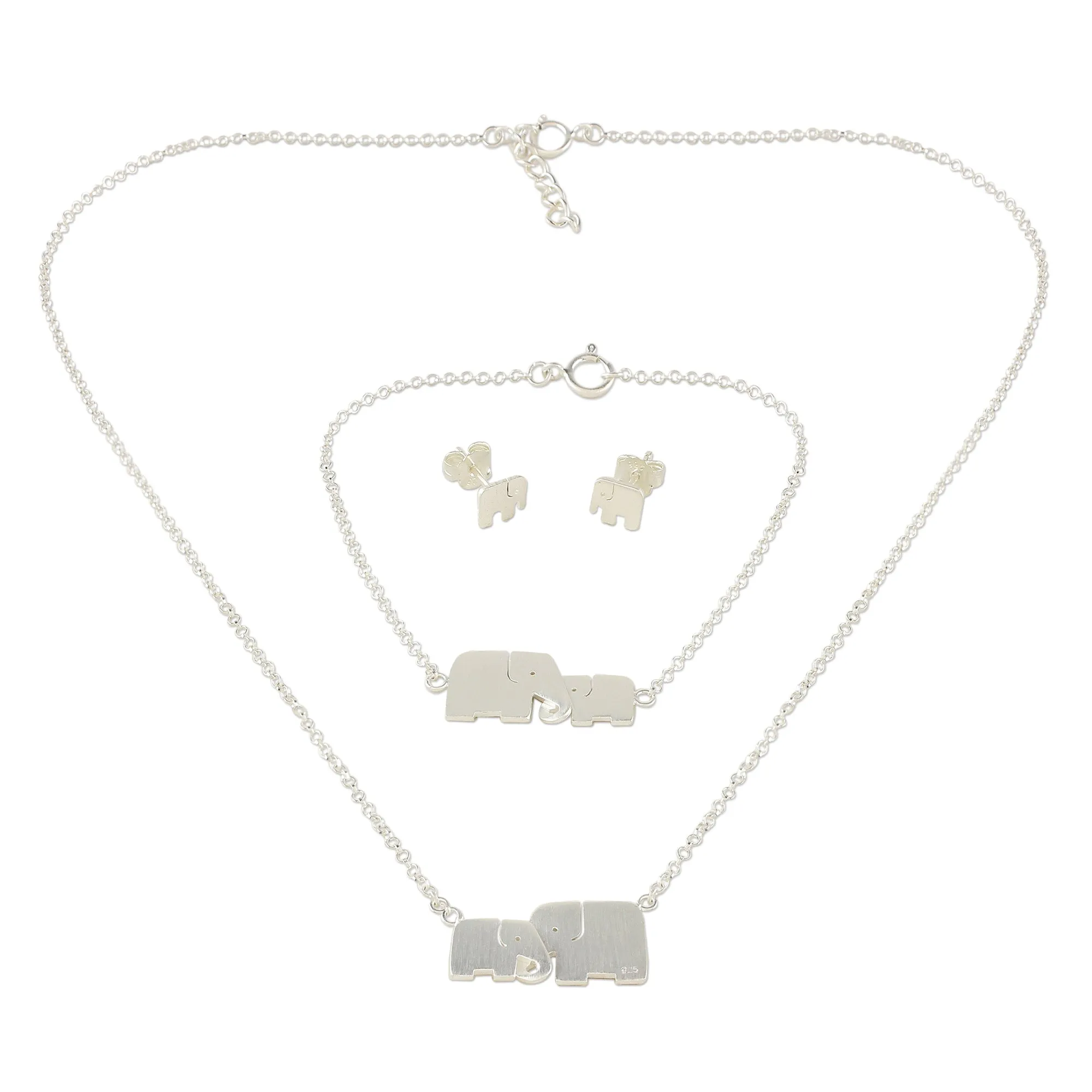 Lovely Elephants Sterling Silver Jewelry Set Elephants from Thailand