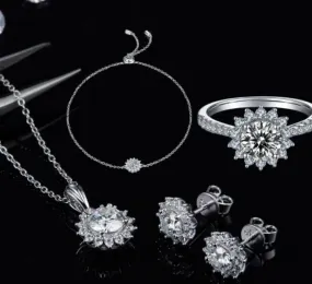 LovelyRovely Three Piece 925 Silver Necklace Earring Bracelet Set