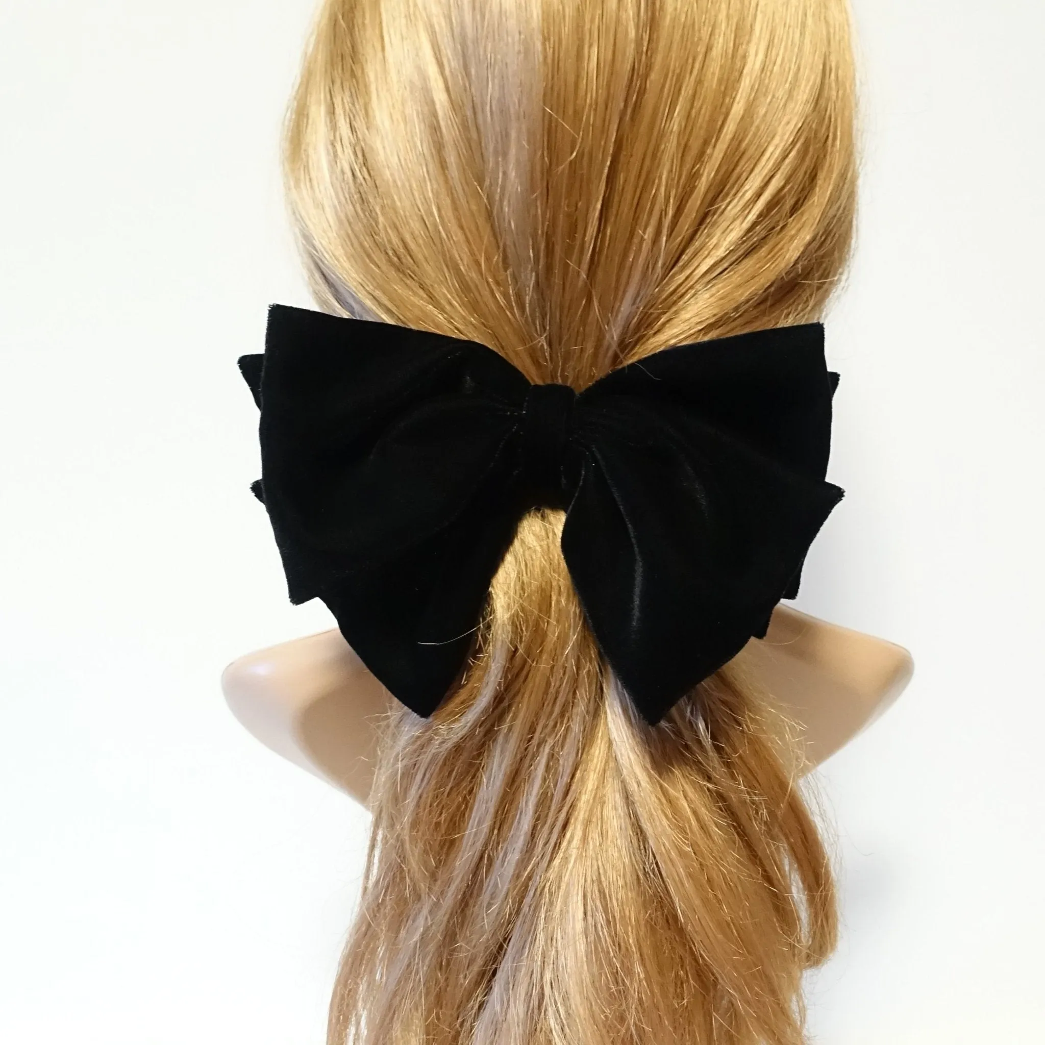 Luxury silk velvet layered bow French barrette Black hair bow for women