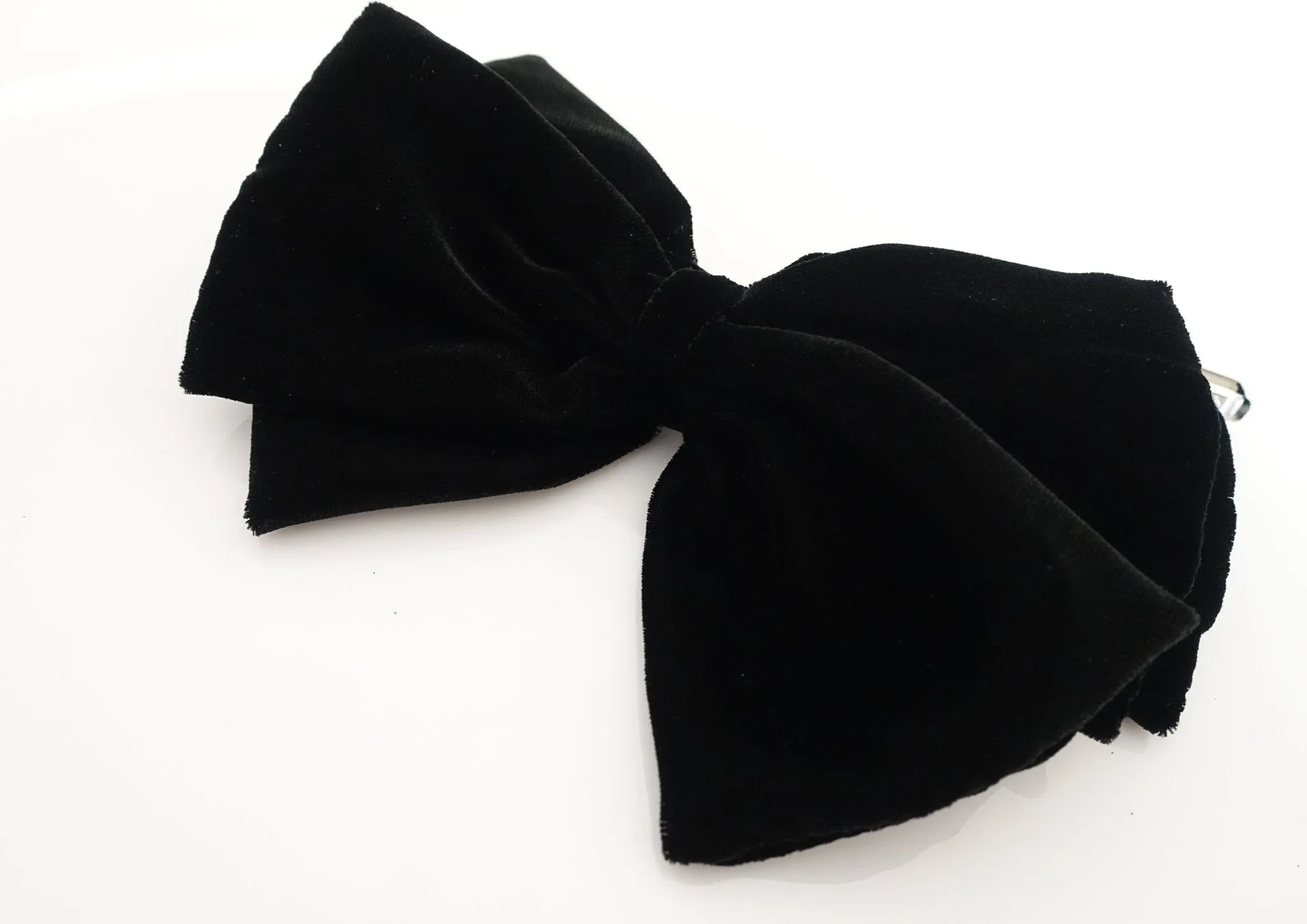 Luxury silk velvet layered bow French barrette Black hair bow for women