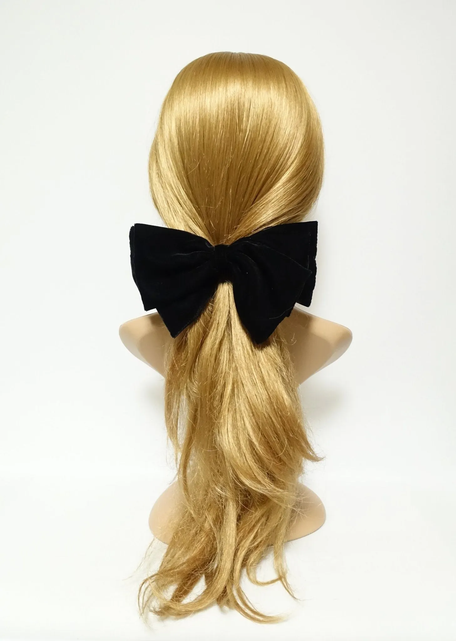 Luxury silk velvet layered bow French barrette Black hair bow for women