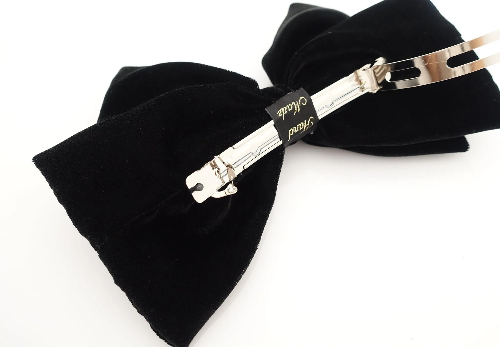 Luxury silk velvet layered bow French barrette Black hair bow for women