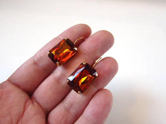 Madeira Topaz Crystal Earrings - Large Octagon