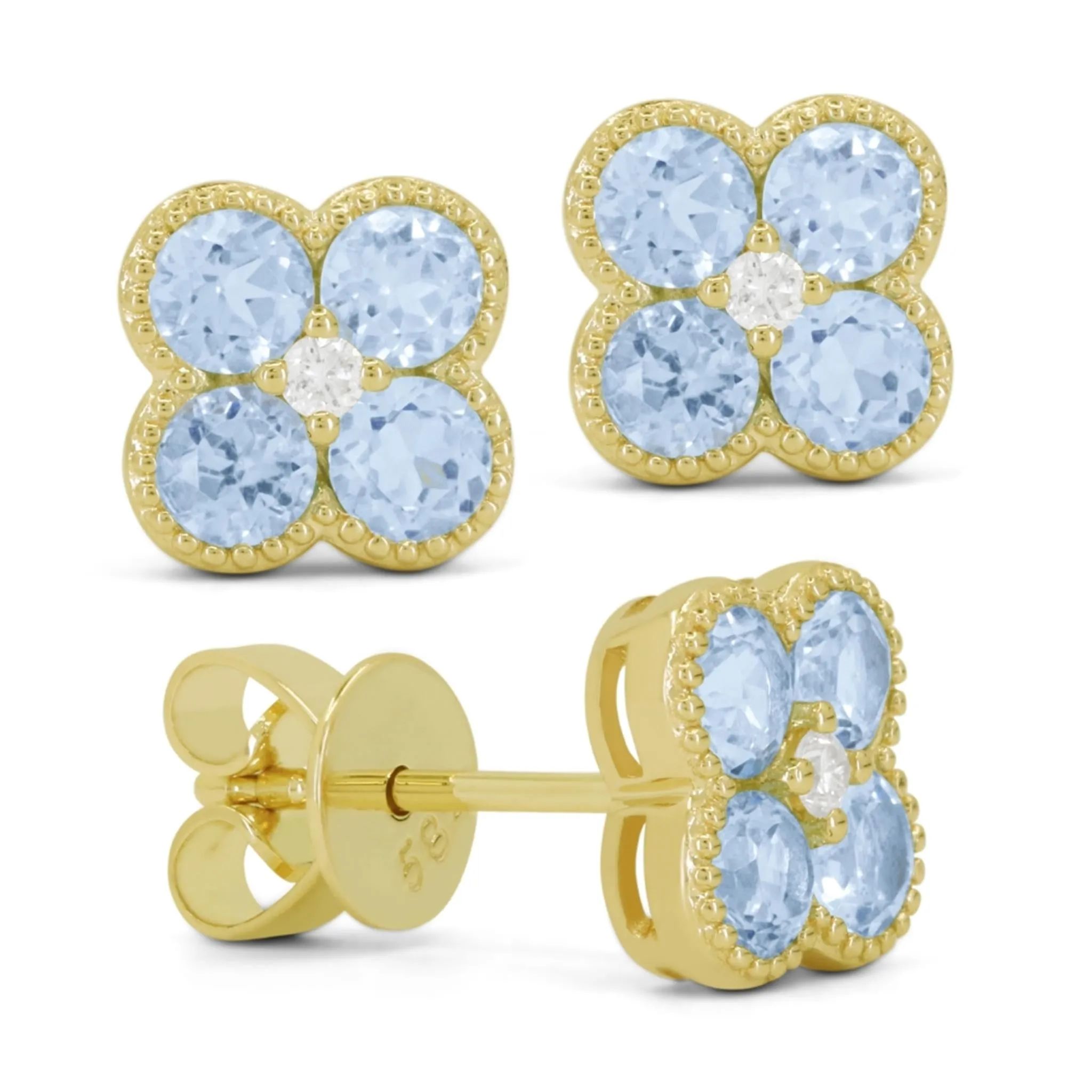 Madison L 14K Yellow Gold 1.08ctw Cluster Style Round Blue Topaz and Diamonds Earrings