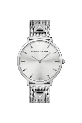 Major Silver Tone Stud Mesh Bracelet Watch, 35MM