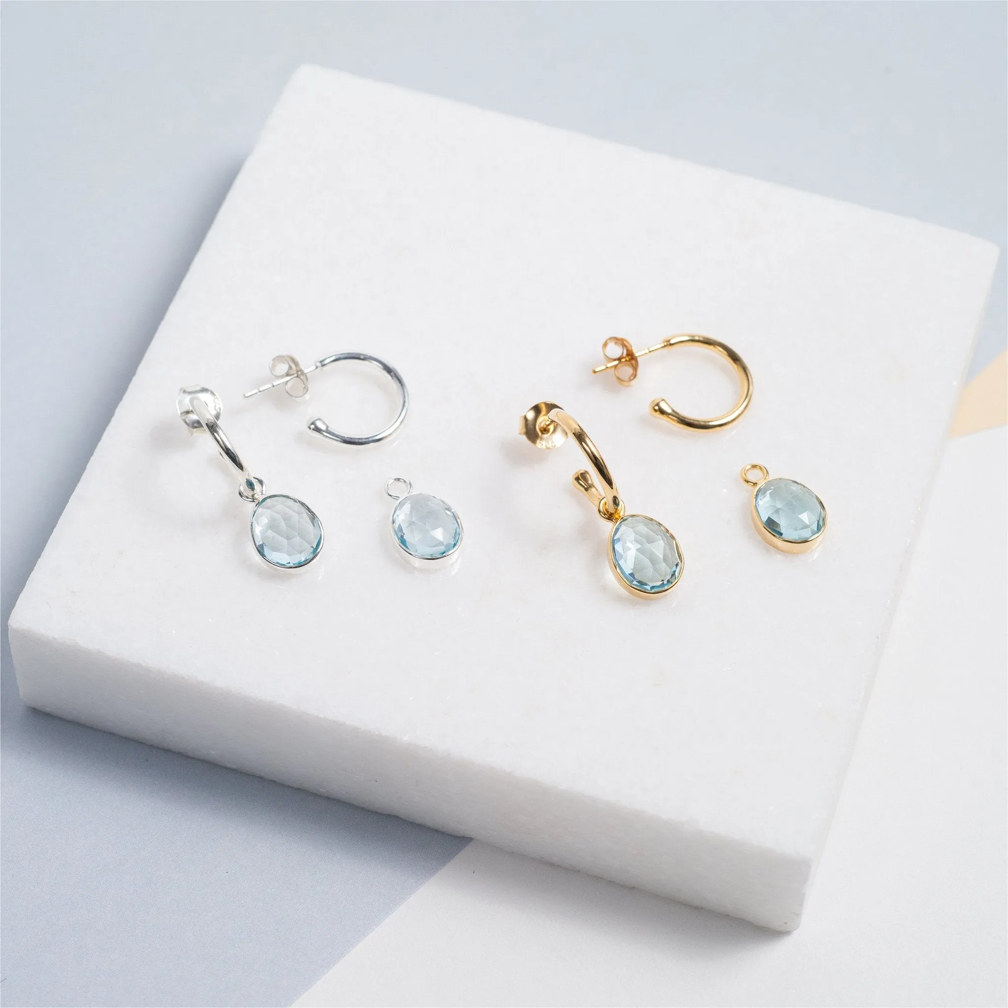 Manhattan Gold & Blue Topaz Interchangeable Gemstone Earrings