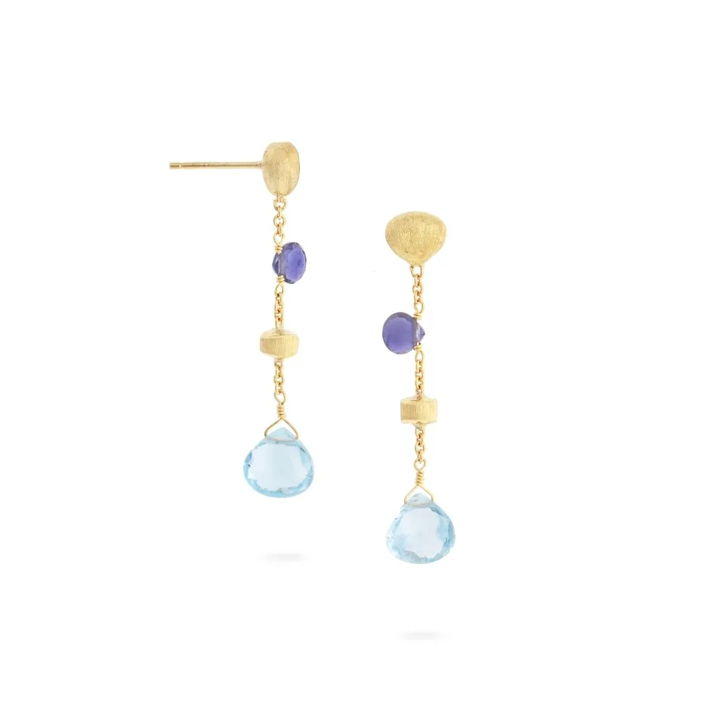 Marco Bicego Paradise 18K Yellow Gold Iolite and Topaz Short Drop Earrings