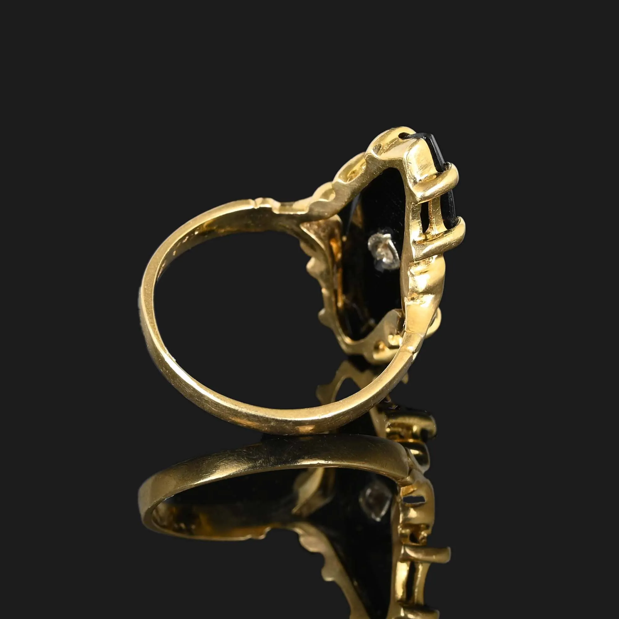 Marquise Black Onyx and Diamond Ring in 14K Gold